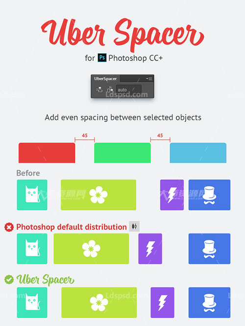 UberSpacer plugin for Photoshop,极品PS扩展面板－间距分布